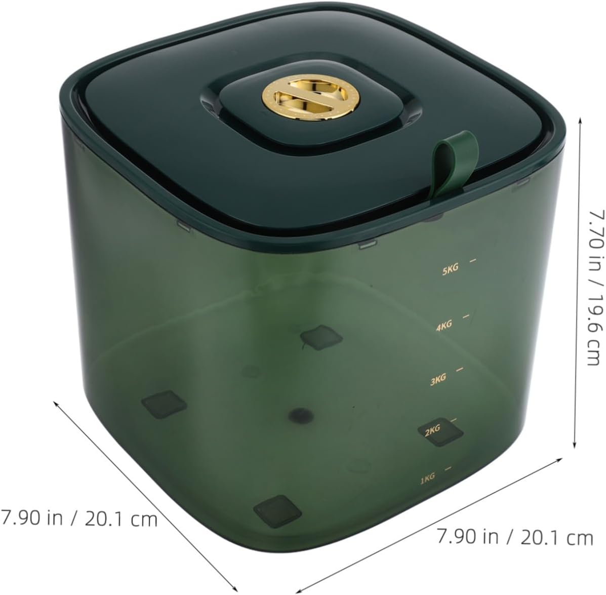 Cabilock Airtight Sealed Rice Storage Container with Measuring Cup, 10lb Capacity Food Organizer Bin for Kitchen Pantry, Moisture-proof Grain Storage Box in Dark Green