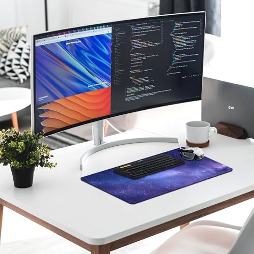 Image of Blue Galaxy Stars Extended Gaming Mouse Pad, with Stitched Edges Large Mouse Pad Desk Protector, Rubber Base Mousepad Keyboard Mouses Mat for Work Game Office Home- 32 inch X 16 inch Inch