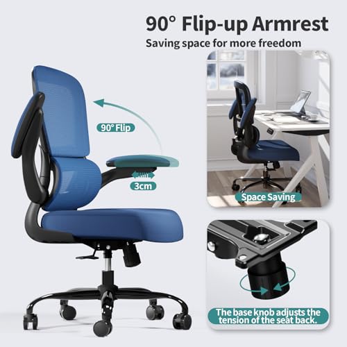 Image of TRALT Office Chair - Ergonomic Desk Chair with Adjustable Lumbar Support, Mesh Computer Chair, Executive Chair for Home Office Comfortable Lumbar Support (1, Deep Blue)
