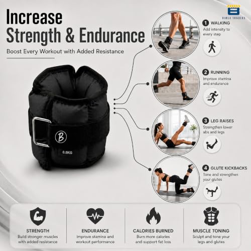 Image of Btag Solid Neoprene Ankle & Wrist Weights (0.5 kg x 2 Pcs) | Adjustable Strap | Unisex Leg & Arm Weight Cuffs for Gym, Workout & Training (Balck)