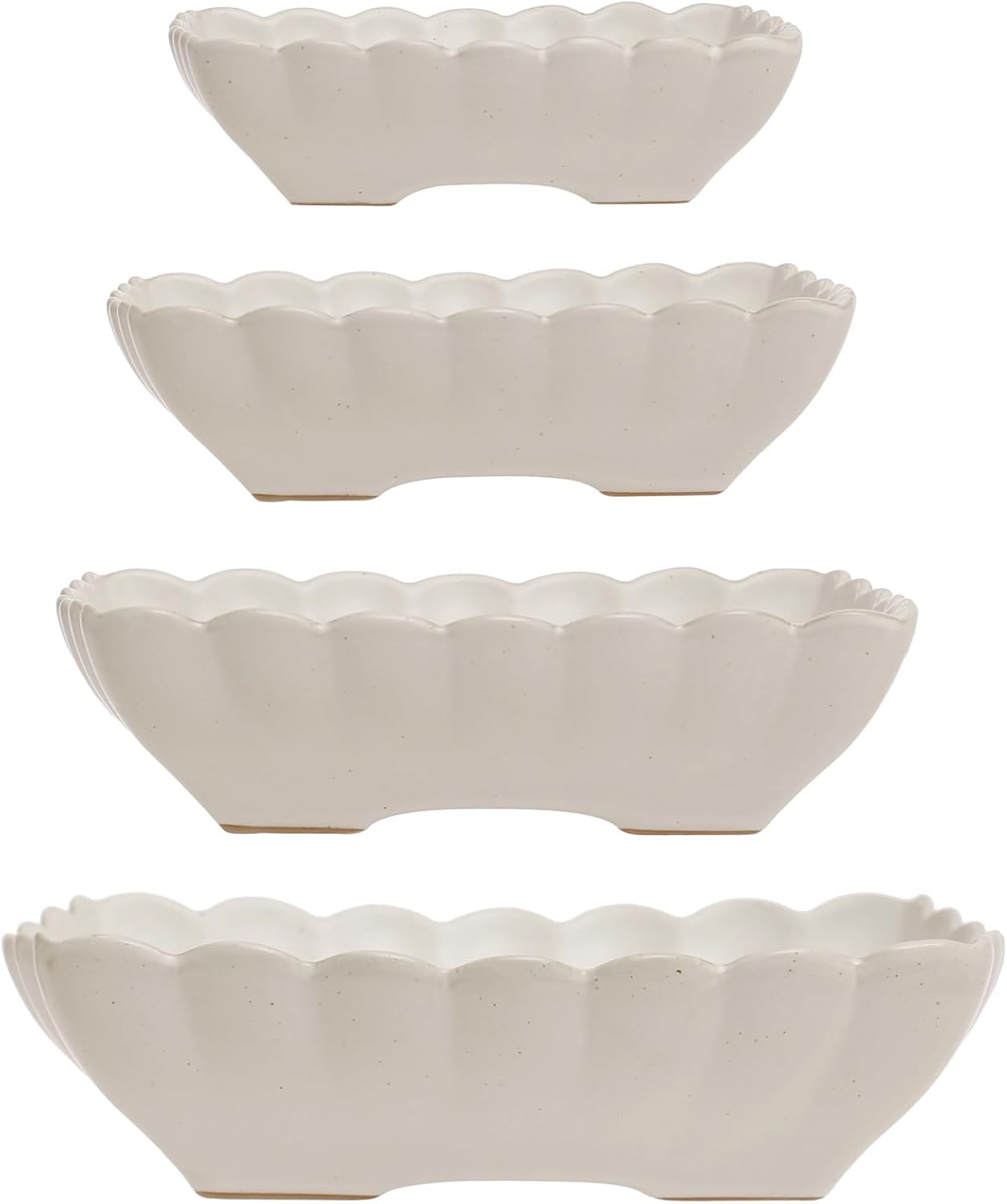 Square Stoneware Serving Dishes with Scalloped Edge in Various Sizes, Matte White, Set of 4