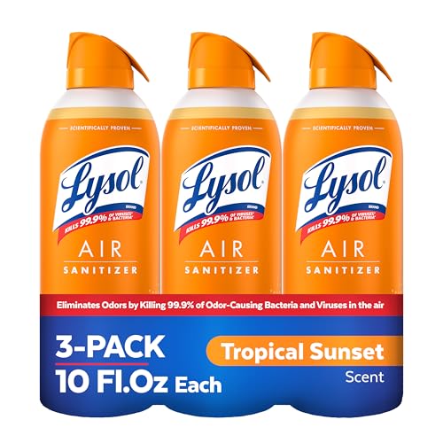 Lysol Air Sanitizer Spray with Bacterial Odor Eliminator for Home & Office, Sanitizing Air Spray, Air Freshener Alternative, Tropical Sunset Scent, 10 oz (Pack of 3)