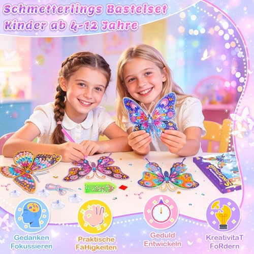 Basteln Mädchen 8 10 6 Jahre, Bastelset Kinder ab 6 Jahre Schmetterling Geschenk Mädchen 7 5 8 9 10 Jahre DIY Diamond Painting Kinder Spielzeug ab 4-12 Jahre Window Color Set Sonnenfänger Fensterdeko