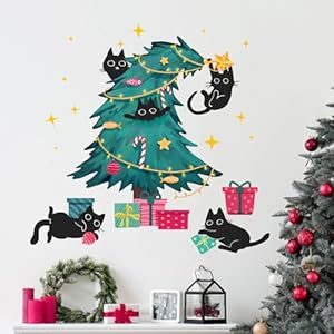 Mfault Christmas Tree Boho Black Cat Wall Decals Stickers, Xmas Botanical Kitty Pet Decorations Bedroom Art Cat Lover Gifts, Funny New Year 2025 Party Home Kitchen Decor Winter Holiday Gift Mfault Christmas Tree Boho Black Cat Wall Decals Stickers Xmas Botanical Kitty Pet Decorations Bedroom Art Cat Lover Gifts Funny New Year 2025 Party Home Kitchen Decor Winter Holiday Gift