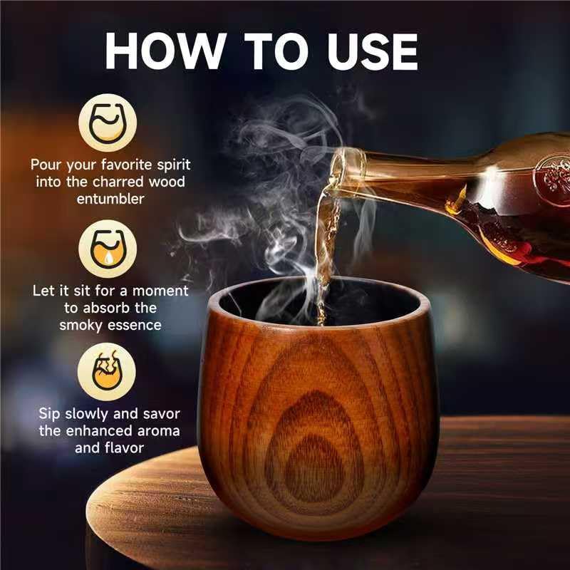 Charred Wooden Bourbon Drinking Gifts for Men - Old Fashioned Whiskey Glasses, Perfect Whiskey Tumbler for Men Who Have Everything, Great Valentine's Day Birthday Gifts for Boyfriend (2 Pack) - Image 6