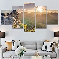 SIGNWIN 5 Panel Canvas Wall Art Sunset in The Mountains for Home Decorations Ready to Hang - 60