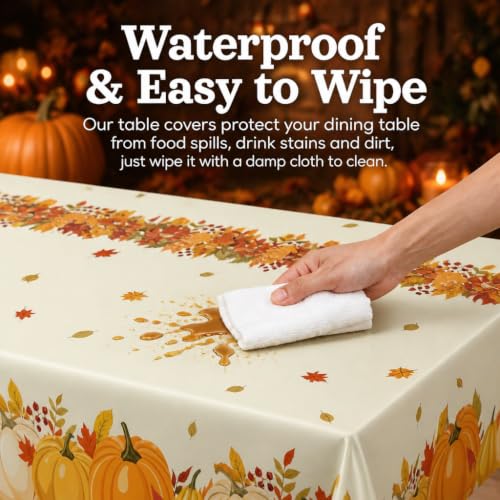 Image of Fall Plastic Tablecloth 12 Packs Thanksgiving Disposable Table Cloth 54x108 Rectangle Table Cover with Pumpkin & Maple Leaf for Holiday Dinner Party Decorations Outdoor Picnic & Baby Showers