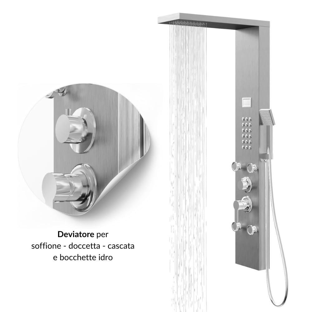 Colonna Pannello Doccia Chester Spazzolata Acciaio 4 Funzioni Display Temperatura Anticalcare (Spazzolato)