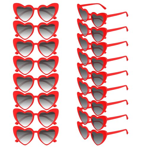 Morcheiong 8/16 Stück Herz Sonnenbrille UV400 Bachelorette Sonnenbrille Herzform für Damen Hochzeit Brautjungfer Partygeschenk Dekorationen (16 Rot)
