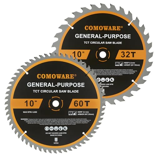 COMOWARE 10 inch Miter Saws Blade, 32T & 60T ATB Circular Saw Blade, 5/8" Arbor, TCT Carbide-Tipped, Anti-Vibration, Teflon Anti-Stick, Miter Saws Blades for Wood, Laminate, Plywood & Hardwoods