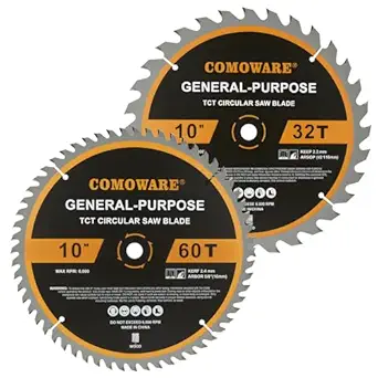 COMOWARE 10 inch Miter Saws Blade, 32T & 60T ATB Circular Saw Blade, 5/8" Arbor, TCT Carbide-Tipped, Anti-Vibration, Teflon Anti-Stick, Miter Saws Blades for Wood, Laminate, Plywood & Hardwoods