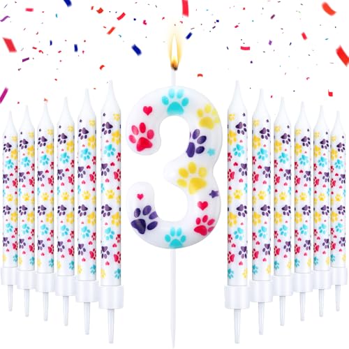 Conelist 13 Pcs Dog Paw Print Themed Birthday Candles 2.36