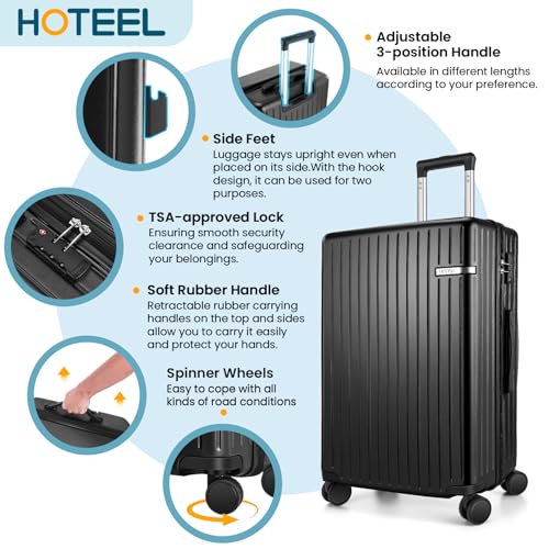 Hoteel Spinner Luggage Sets 3 Piece Carry on Luggage with TSA Lock for Men and Women (4-YEAR WARRANTY), ABS+PC Hard Shell Rolling Carry-on Suit Case for Plane, Travel, Business, Black (20in/DB/TB)4