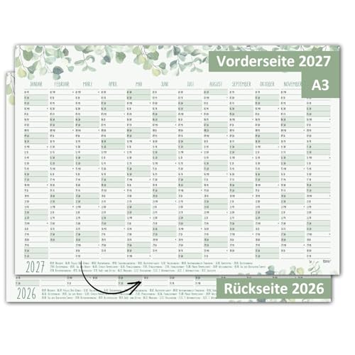 Timr Wall Calendar 2026 Including 2027 Eucalyptus Motif - DIN A3 Calendar 12 Months I on Both Sides I tr395