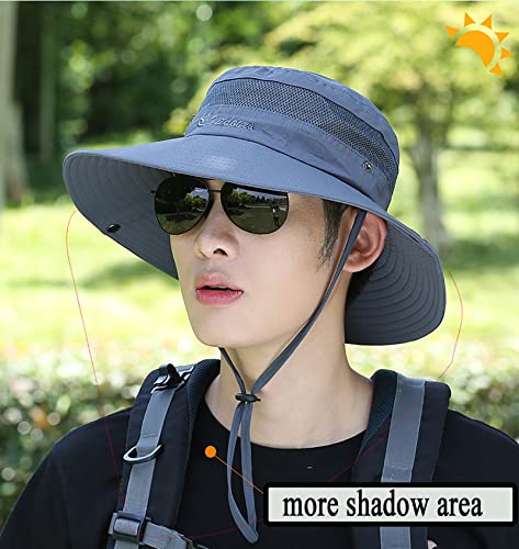 Sun Hat For Men/Women, Wide Brim Uv Protection Fishing Hat, Mens Waterproof Safari Boonie Bucket Hat For Hiking Garden Beach Dark Grey #TOP6