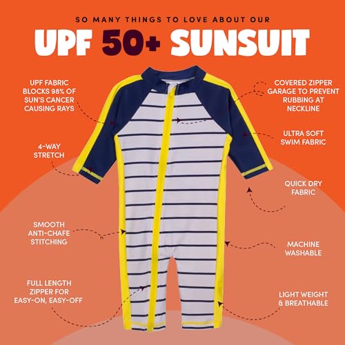 Image of SwimZip UPF50+ Boys Swim Shirt, Long Sleeve One Piece Kids Sunsuit