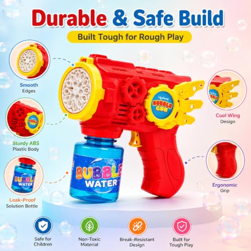 Image of Lifelong Bubble Gun for Kids | Automatic Bubble Machine with LED Light | AA Battery Operated with 100ml Bubble Solution | Durable Build for Outdoor Indoor Fun | Gatling Bubble Gun Gift for Boys, Girls