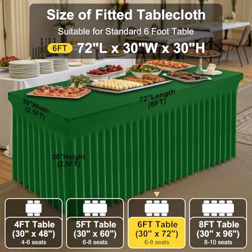 Image of Smiry Spandex Elastic Fitted Table Cloth Skirt for 6FT Rectangle Table | Stretch Washable Table Cloth, Banquet Table Cover for Wedding, Party, Indoor & Trade Shows, (Emerald Green, 72Lx30Wx30H)