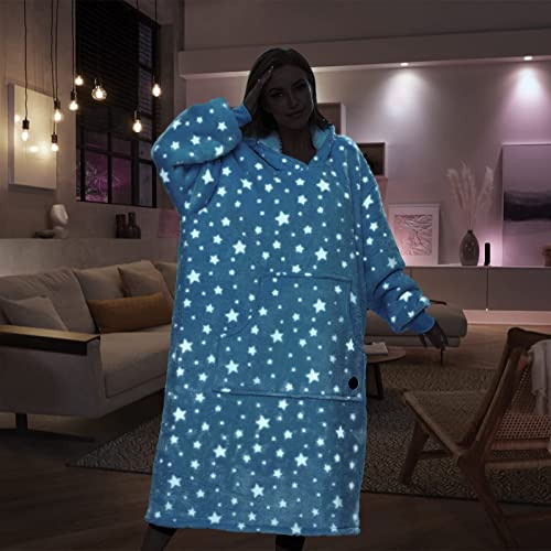 THREE POODLE Wearable Blanket Hoodie, Glow in The Dark Oversized Hoodie Blanket, Sherpa Hooded Blanket Sweatshirt for Adults Women Men Kids, Cozy Gifts