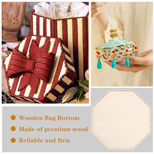 Image of 5 PCS Wooden Basket Bottom, Hexagonal Crochet Knitting Basket Wood Base Shaper for DIY Basket Craft Weaving Making Supplies