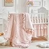 3 Pieces Tufted Stripes Crib Bedding Set with Ruffle Fringe, Pink Ruffled Comforter with Fitted Sheet and Bed Skirt , Soft and Embroidery Shabby Chic Boho Bohemian Jacquard Design for Baby Girls Boys