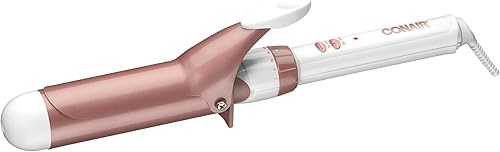 Conair Rizador de cerámica doble de 1 12 pulgadas, barril de 1 pulgada produce ondas suaves, para uso en cabello medio y largo, blancooro rosa