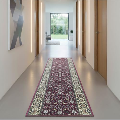 Alfombra Pasillera Clásica – Estilo Elegante y Resistente – Disponible en Rojo y Beige – Ideal para Pasillos y Entradas – Varios Tamaños (Classic Rojo 67x40 cm)