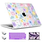 TWOLSKOO MacBook Air 13.6インチケース 2024 2022年リリース M3 A3113 M2 A2681 Touch ID、プラスチックハードシェルケース&キーボードカバー&タイプCアダプター&スクリーンプロテクター、Spring Blooms