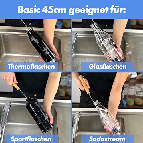 Flaschenbürste mit weicher Flauschbommel [45+35] - Die Lösung für eine kratzfreie & mühelose Reinigung von Sodastream Babyflaschen UVM - Dein Universal Flaschenreiniger für alle Öffnungen