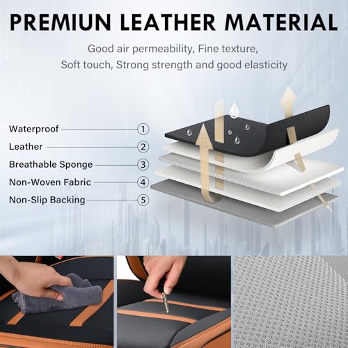 Image of Coverado Car Seat Covers Front Seats, 2 Piece Car Seat Protector with Removable Headrest, Nappa Leather Breathable Front Seat Cushion Side All Wrapped Universal Fit Truck Automotive Most Cars Brown