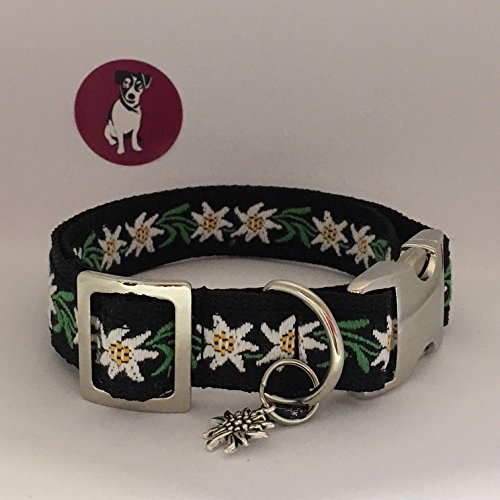 Jimmy und Katz Hundehalsband Edelweiß Blume schwarz 35-58cm x 2,5cm