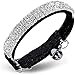 CHUKCHI Soft Velvet Safe Cat Adjustable Collar Bling Diamante With Bells,11 inch for small dogs and cats (Black)