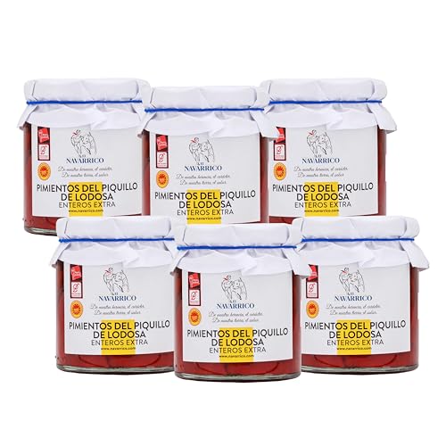 El Navarrico - Pimientos del Piquillo de la Denominación de Origen Lodosa | Agricultura Tradicional | Naturales y Frescos | Pack de 6 (220 gr - tarro)