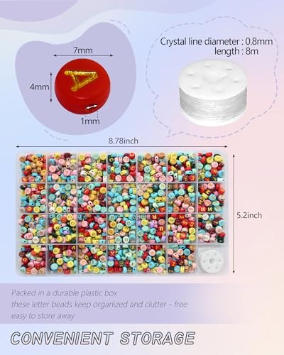 Image of Amaney 1400pcs Letter Beads 4x7mm Gold on Colors Round Acrylic Alphabet A-Z Heart Beads and Crystal Line for Jewelry Making Bracelets Necklaces Key Chains