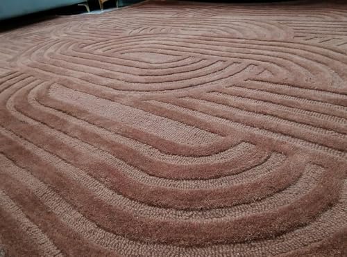 Image of Hand Tufted Modern Design Exported Collection High Low Pattern Wool Carpet for Living Room, Bedroom & Hall (Brown, 5 x 7 Feet)