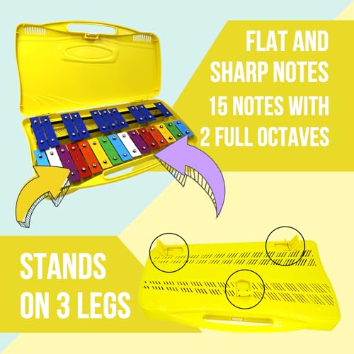Image of Soulmate 25 Notes Xylophone, Glockenspiel Xylophone Instrument for kids, Musical Toy Metal Keys,Professional Percussion Instrument for Beginners, Music Teaching, Gifts (Yellow)