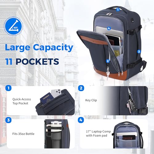 Image of ECOHUB Extra Large Travel Backpack Carry on Bags for Airplanes Grey