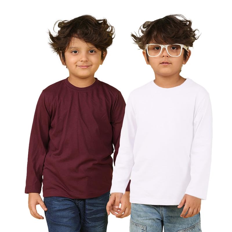 Image of Nusyl Boys Solid Cotton Blend Tshirts - Soft & Comfortable Full-Sleeves T-Shirts | Casual Wear for Kids & Teen Boys | Full Sleeves T-Shirts |- NUBCTSF001-PO2-1