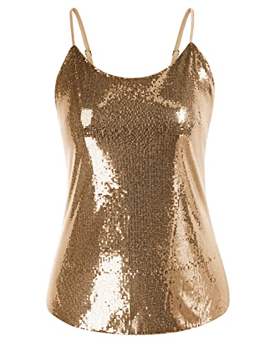 Shinny Vegas Outfit Sequin Shirt Camisole Plus Size Lightweight Cami Tanks Dark Gold 20W