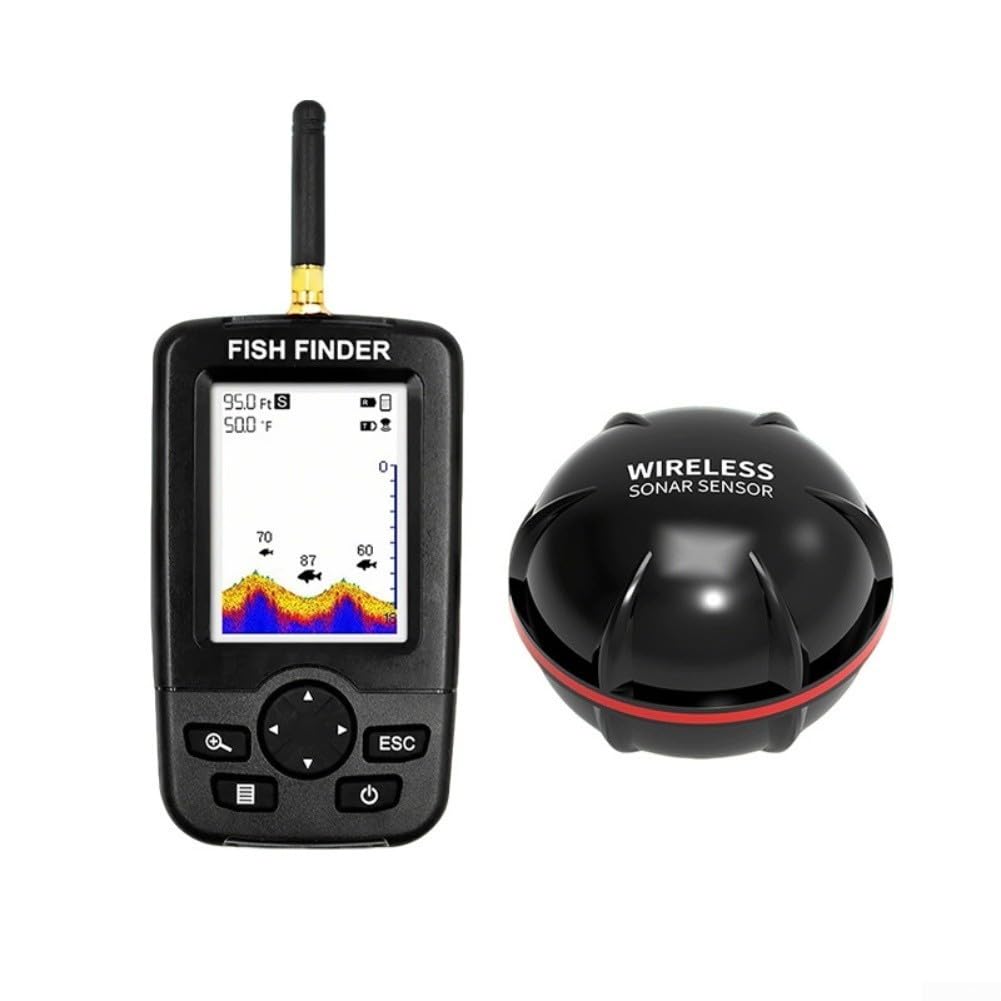 Smart Sonar Fish Finder Funkcja automatycznego włączania i wyłączania | Zasięg bezprzewodowy 100 m, szeroki skanowanie 90°, wykrywa ryby i teren, idealny do dużych jezior, obszarów przybrzeżnych
