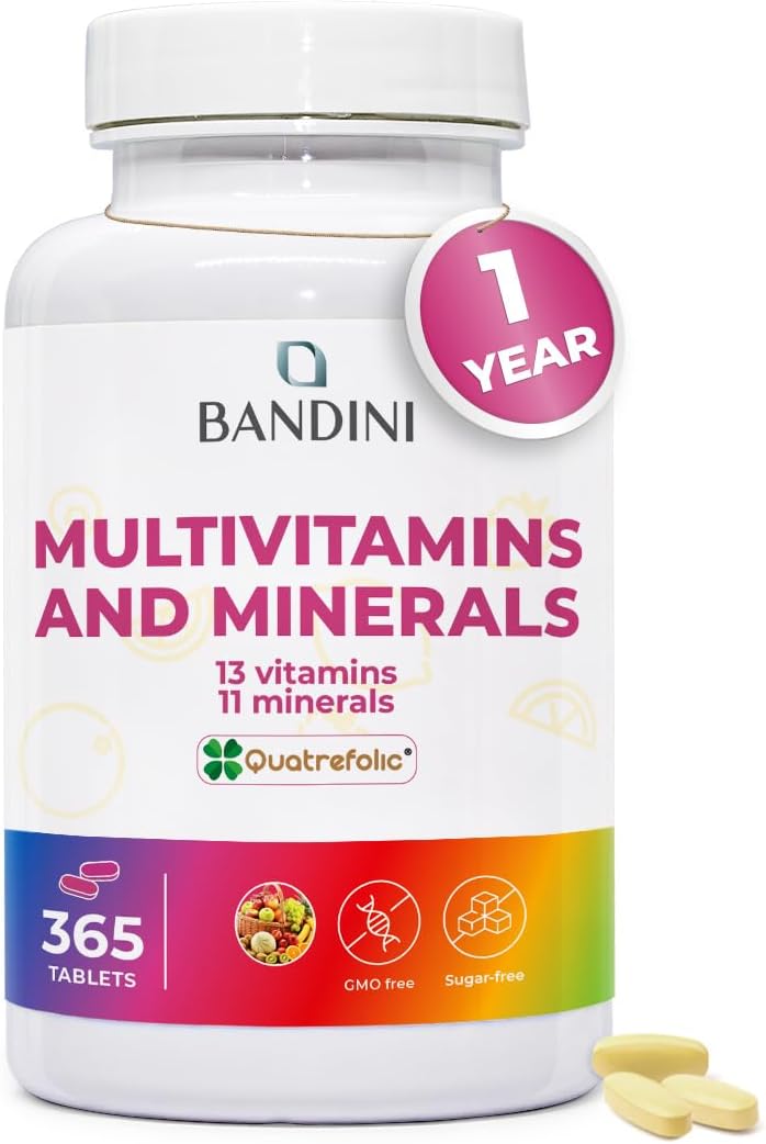 Bandini® Multivitamin | 365 High Strength Tablets (1 Year Supply) | | Complex of 24 vitamins and minerals | Support energy metabolism and immune function | for Men and Women | 100% Vegan