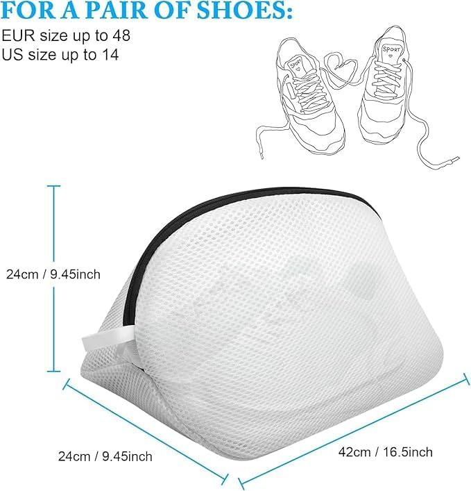 Image of Shoe Washing Machine Bag for Washer & Dryer, Reusable Mesh Laundry Bag with Side Zipper for Sneakers, Running Shoes, Toys & Socks, Durable 360 Cleaning Shoe Bag for All Shoe Sizes