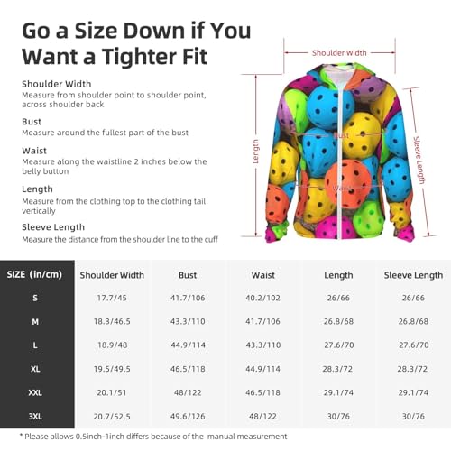 UPF 50+ Sun Protection Hoodie Long Sleeve Pickleball Balls Colors Pattern Sun Shirt Rash Guard Fishing Shirts for Men2