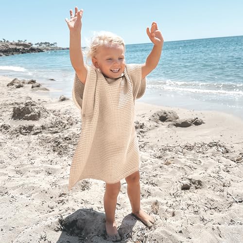 Image of ZICOTO Soft Hooded Beach Towel for Kids - Cute Towel for Babies and Toddler Made of Waffle Cotton - Perfect Lightweight and Absorbent for Bath, Beach, Pool