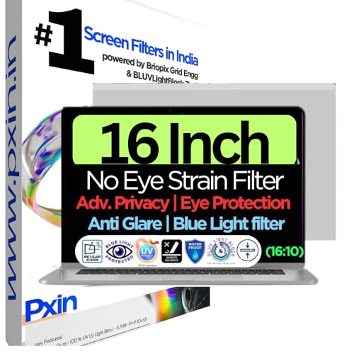 Image of Pxin 16 Inch (16:10) Laptop Eye Comfort Shield with Adv Privacy | Anti-Glare | No UV | Anti Blue | Laptop Privacy Filter