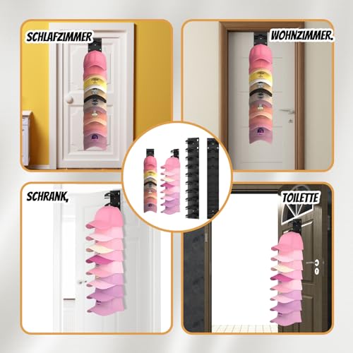 ZexJpr 2 Stück Cap Halterung Wand, Kappenhalter Und Cap Organizer, Cap Halter, Set Für Bis Zu 20 Hüte, Wandmontage Mit 2 Befestigungsoptionen, Für Mützensammeler, Sportfans und Platzsparer