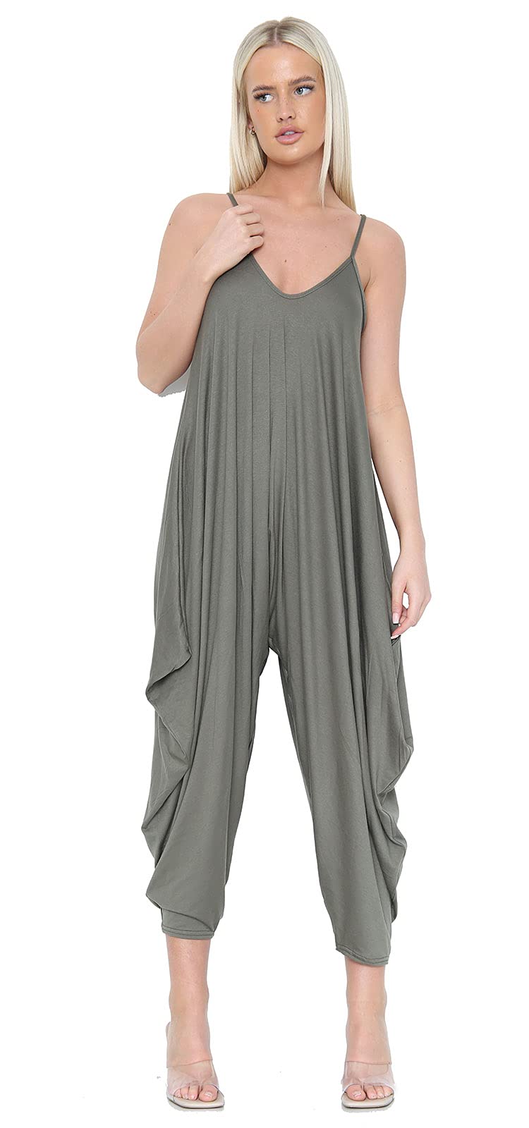 Candid Styles Womens Jumpsuit Playsuit Romper Dress Lagenlook Harem Cami Baggy Top Ali Baba Yoga 8-26 Khaki 8-10