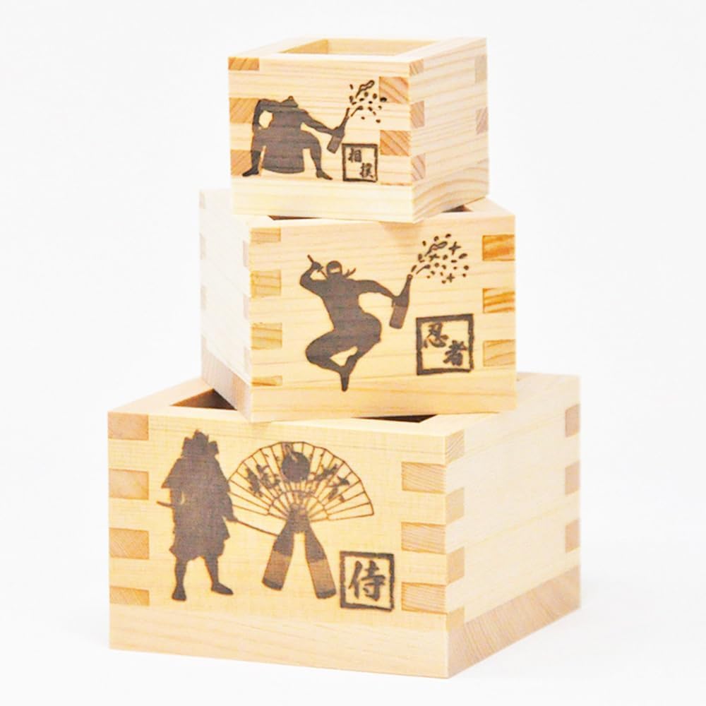 SAKE Masu Cup Boxes in Varying Sizes (Large, Medium, Small) Set of 3 – Made in Japan