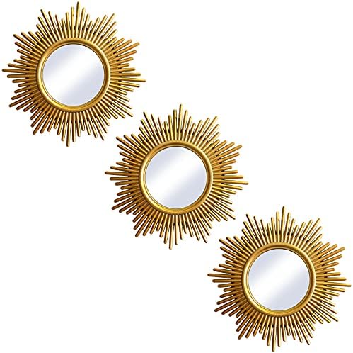 Small Mirrors Wall Décor Set of three | Gold Spherical Mirrors for Room & House Decor | Accent Mirrors Wall Artwork for Dwelling Room, Bed room & Dinning Room | Ornamental Mirrors …