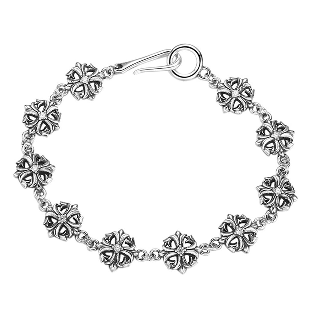 LYGXWJFC Bracciale con Fiori crociati delicati in Argento Sterling S925, Braccialetto con Fiori crociati Vintage Personalizzato da Donna in Argento Sterling S925,Argento,19cm